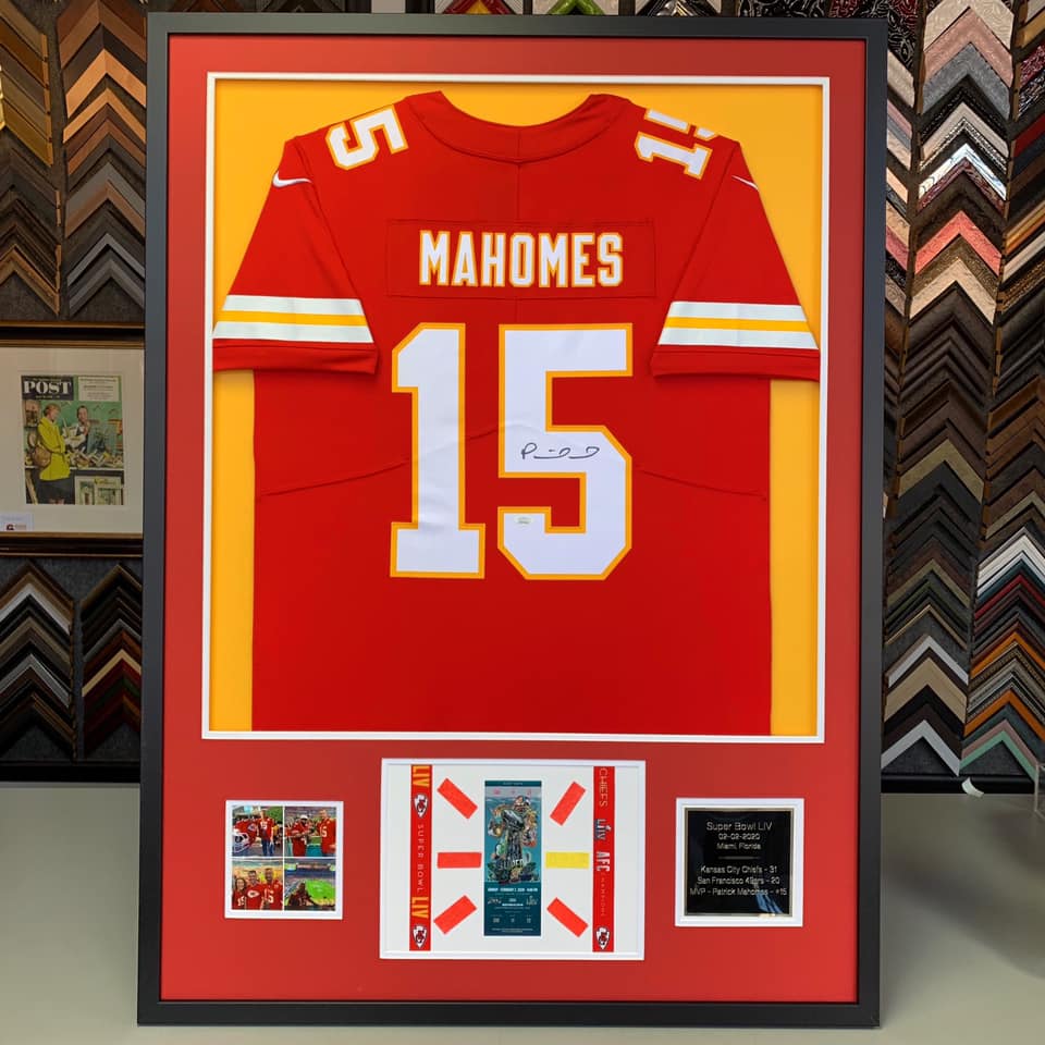 B Squared Framing - Mahomes Magic! This @patrickmahomes royals jersey  turned out amazing. The custom logos really add that extra touch.  #kansascitychiefs #kcchiefs #chiefskingdom #chiefs #kansascityroyals  #kcroyals #royals #kansascity #kc #kcmo