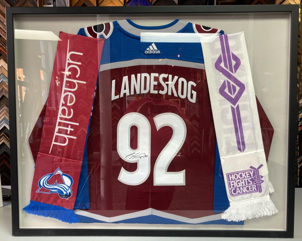 Custom framed Gabe Landeskog Colorado Avalanche jersey. Custom