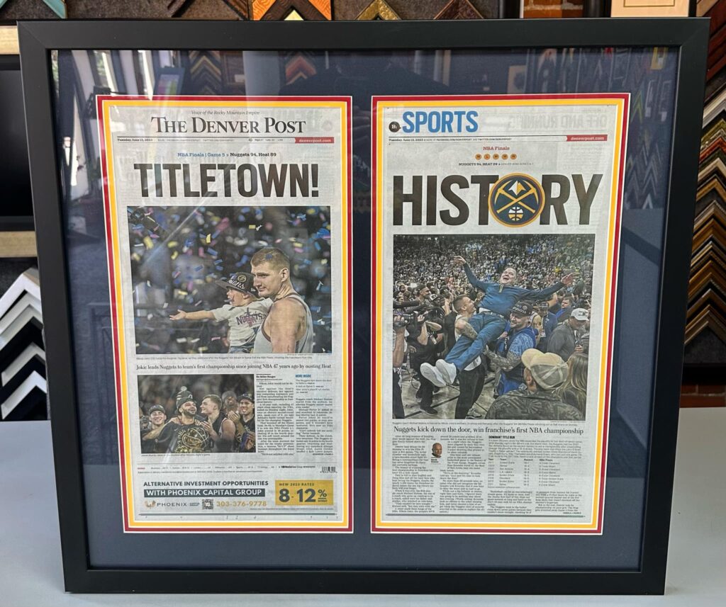 Custom Framed Championship Denver Post Nuggets Newspapers