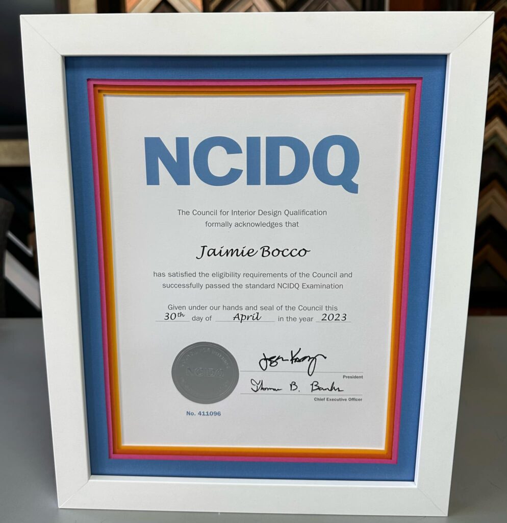 Custom Framed NCIDQ Certificate 