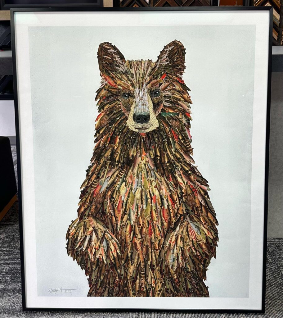 Custom Framed 'Winslow (Bear)' by Brenda Bogart 