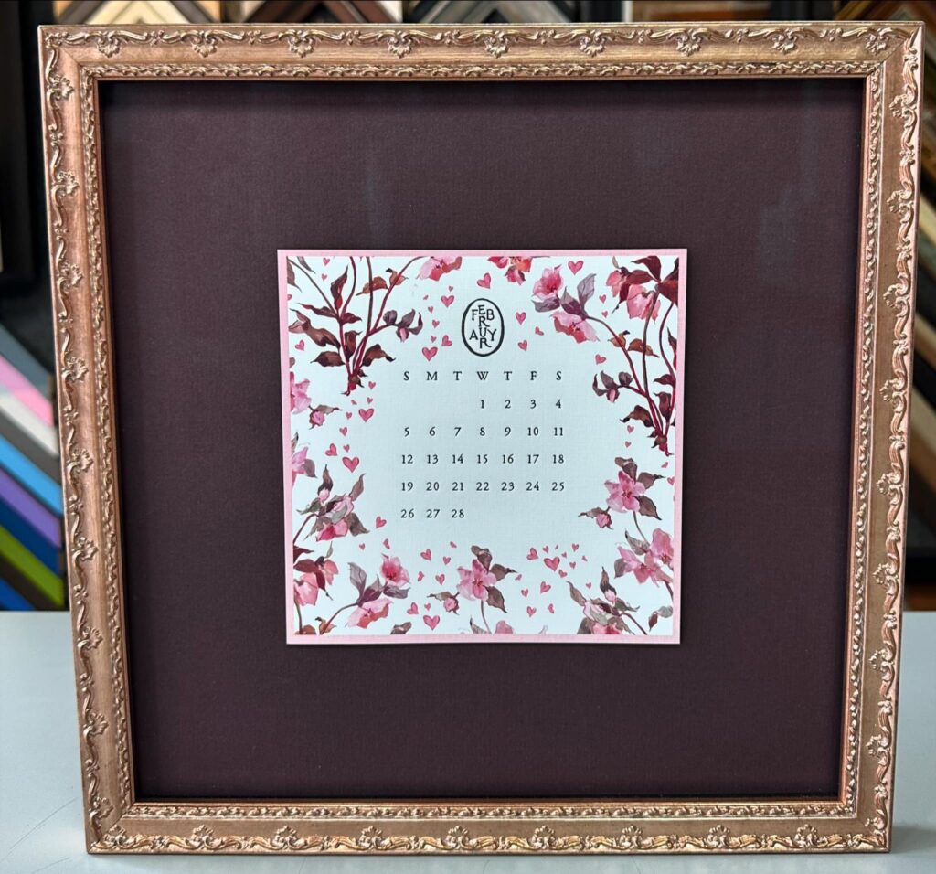 Custom Framed February Calendar