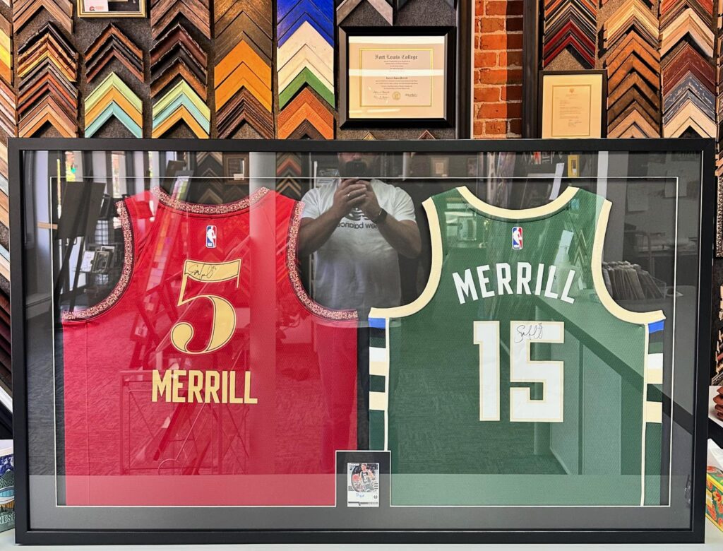 Custom Framed Sam Merrill Cavs & Bucks Jerseys