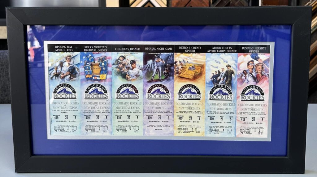 Custom Framed Inaugural Season Rockies Tickets