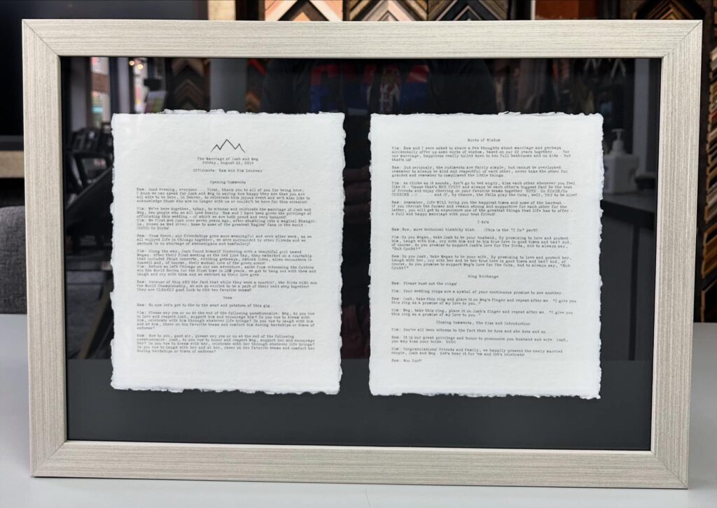 Custom Framed Wedding Vows 