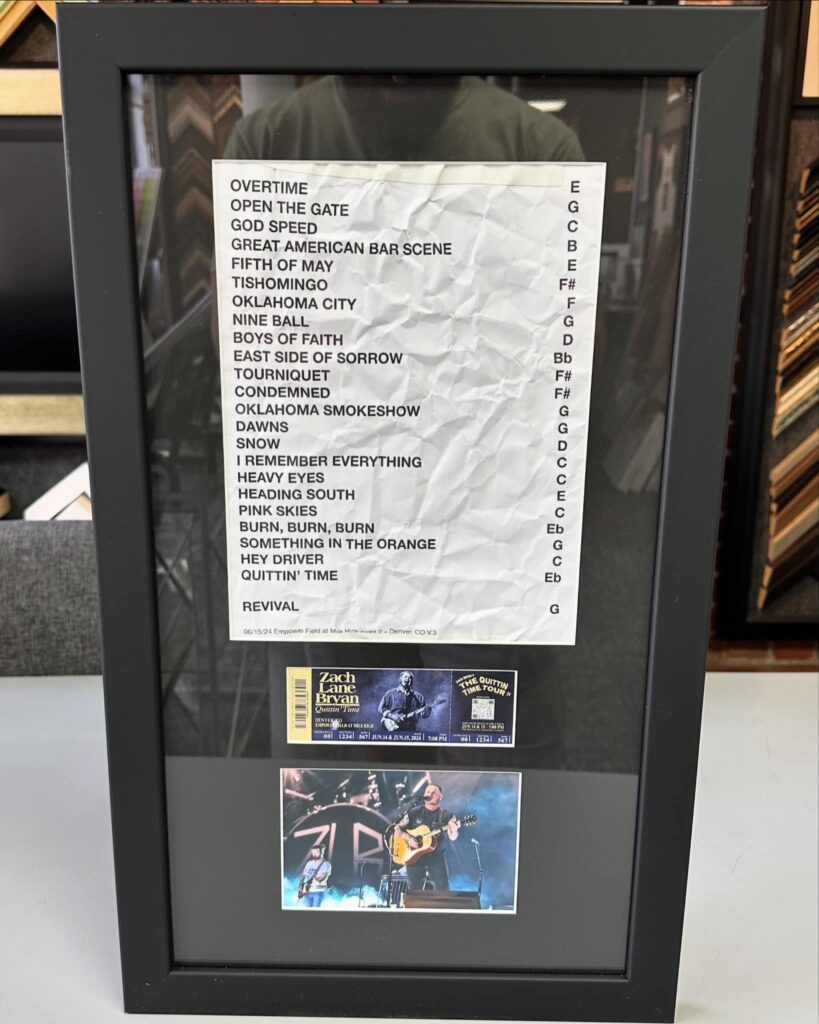 Zach Lane Bryan Framed Set List & Ticket