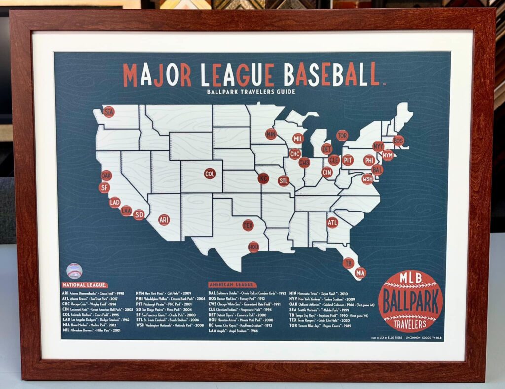 Custom Framed MLB Ballpark Scratch Map 