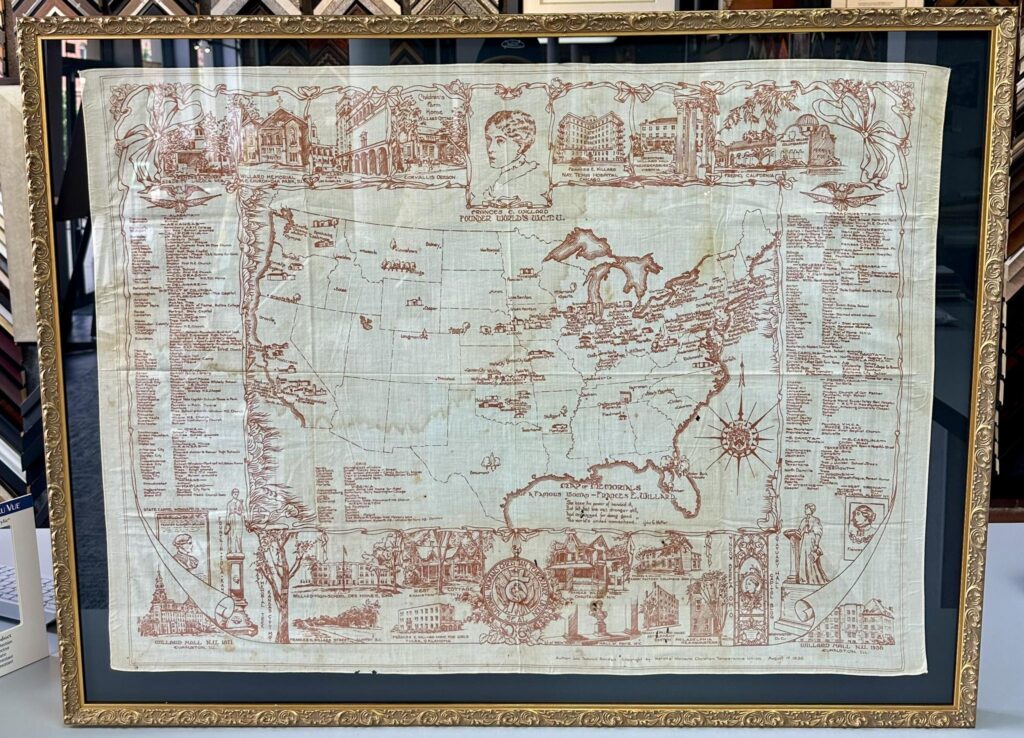 Custom Framed Alpha Phi Silk Map 