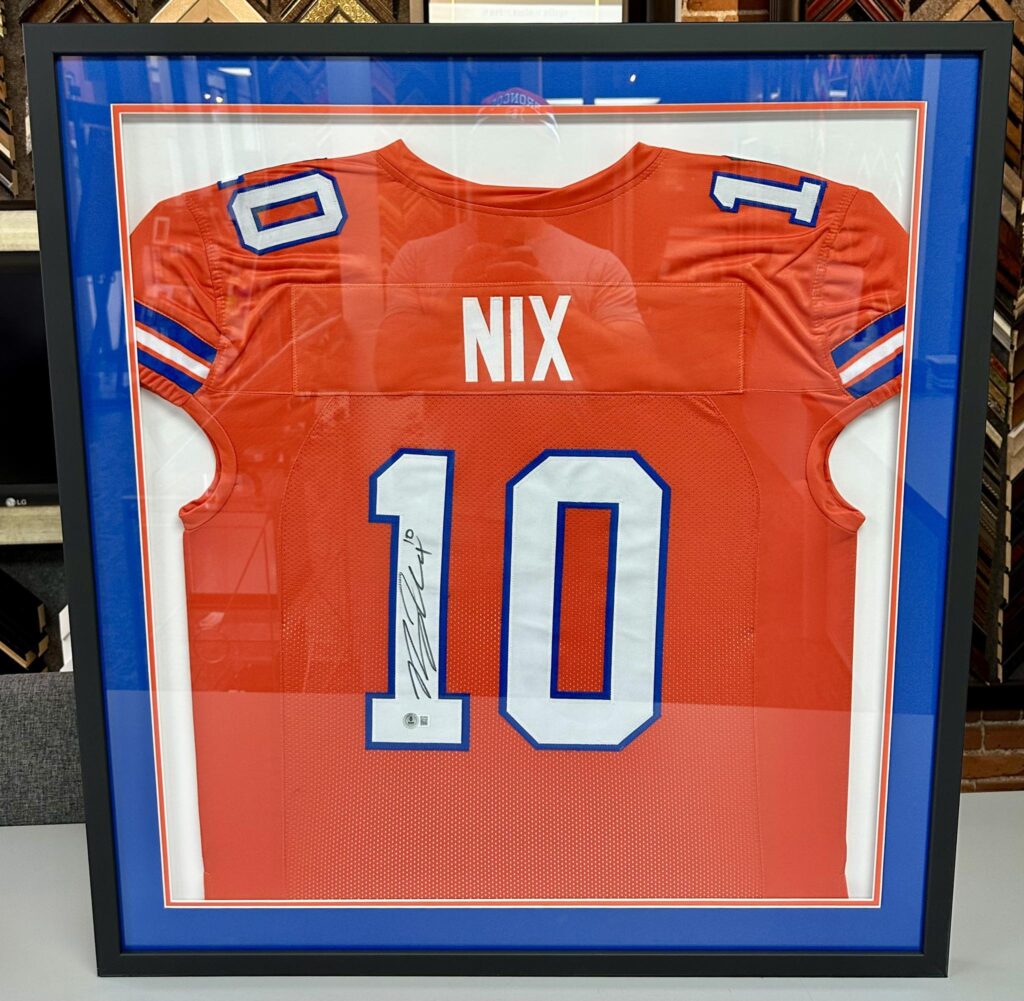 Custom Framed Bo Nix Broncos Jersey 