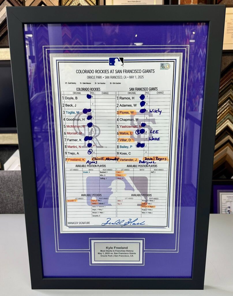 Custom Framed Rockies Lineup Cards 