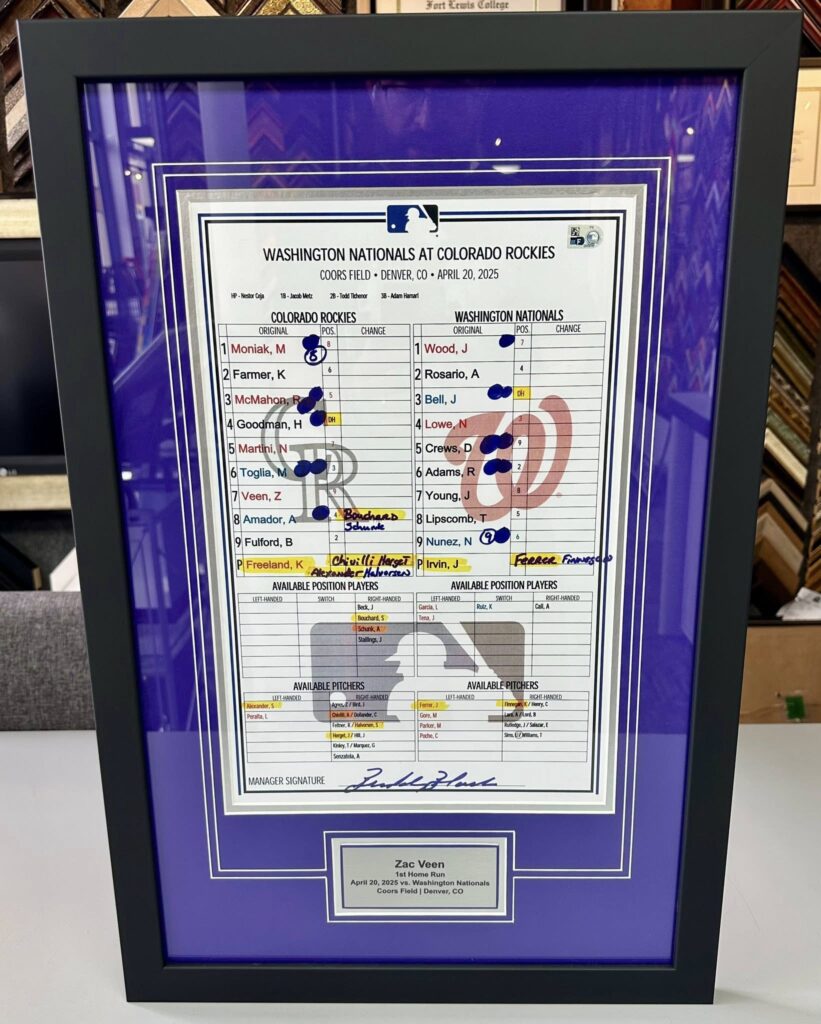 Custom Framed Rockies Lineup Cards 