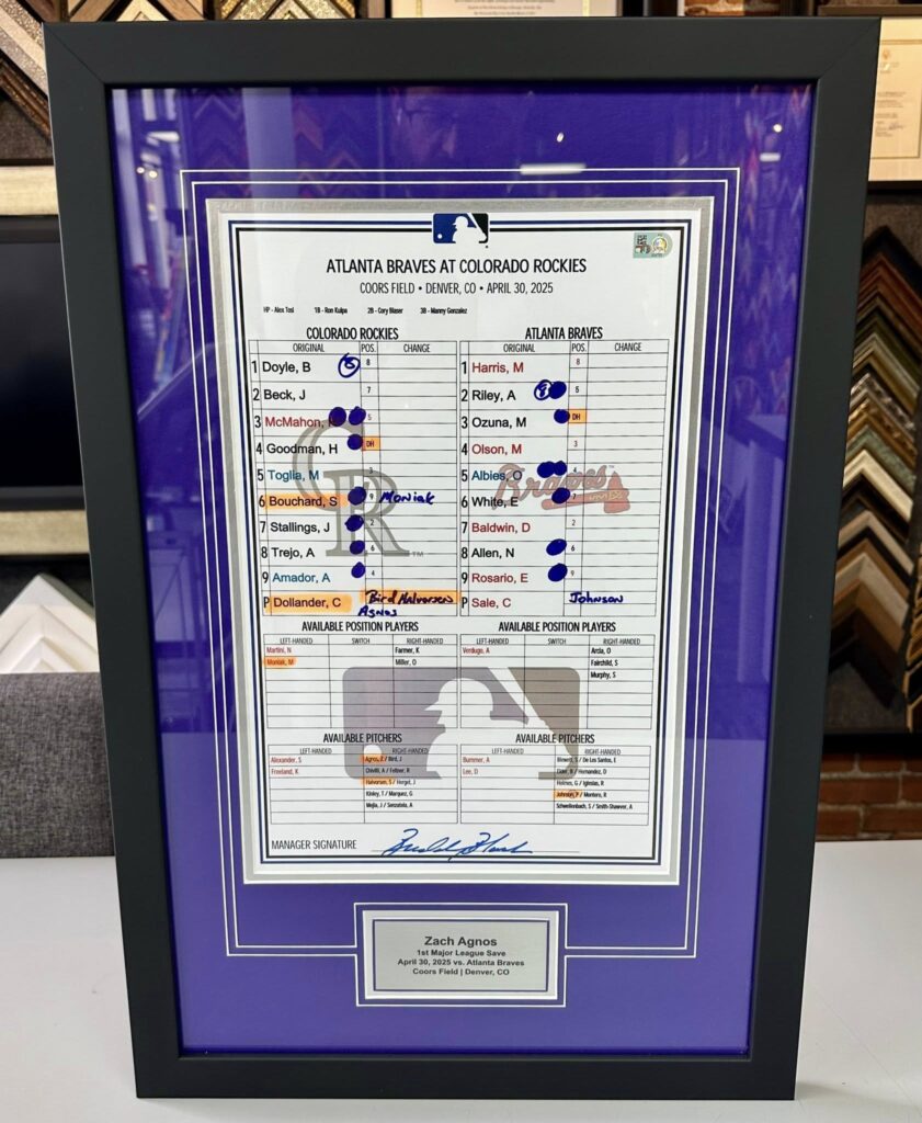 Custom Framed Rockies Lineup Cards 