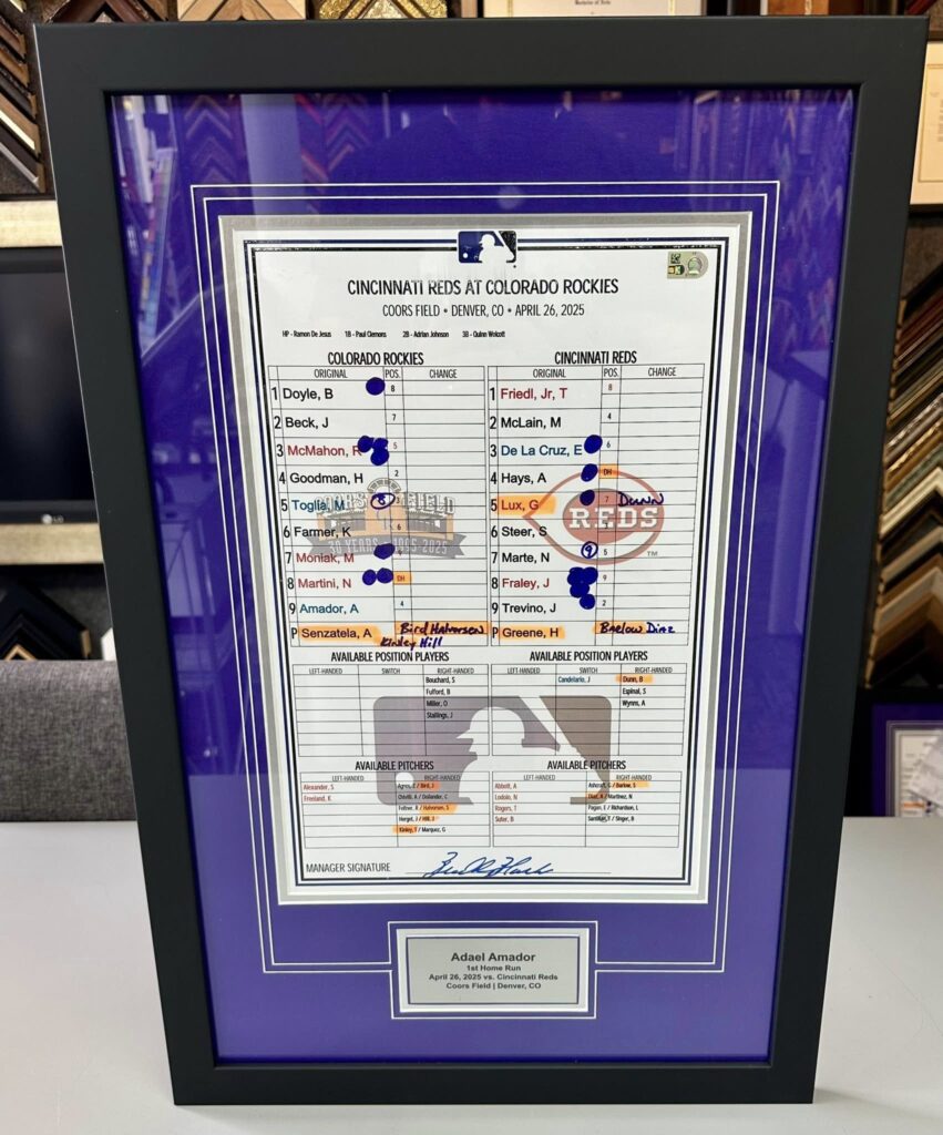 Custom Framed Rockies Lineup Cards 