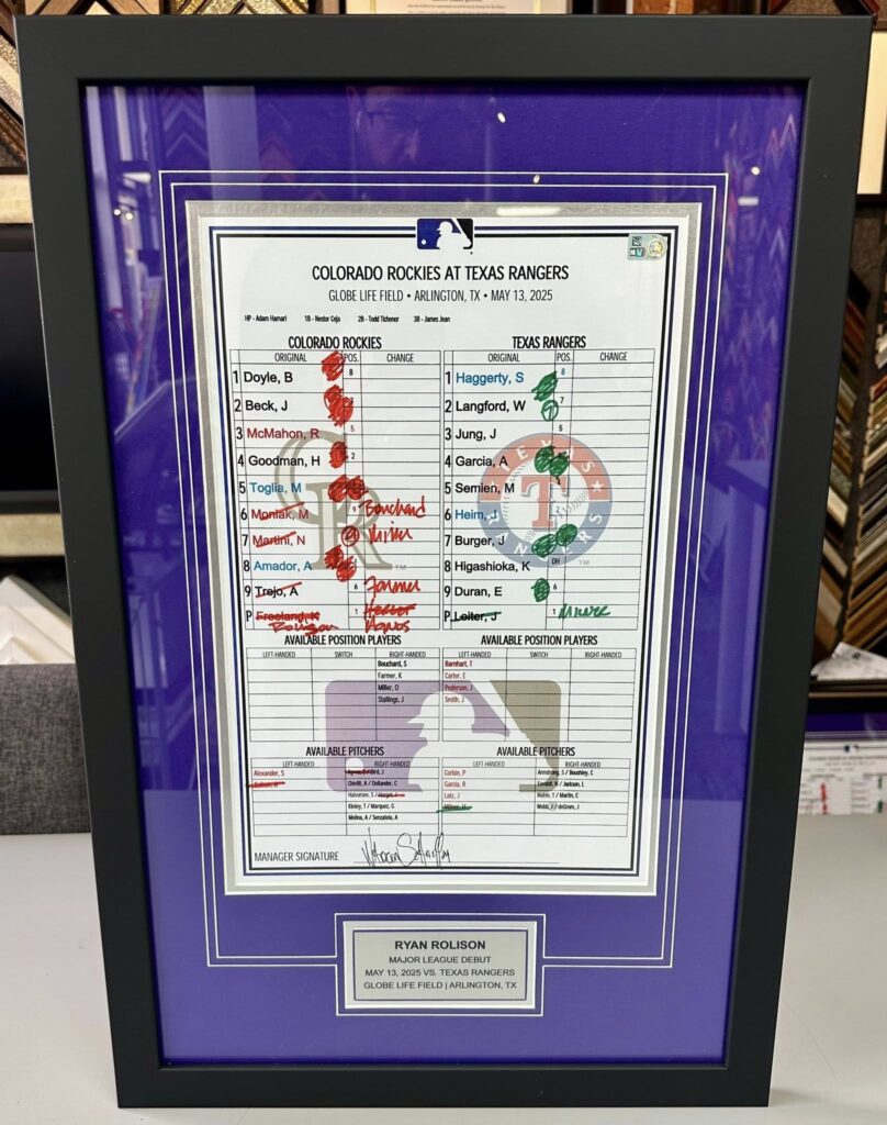 Custom Framed Rockies Lineup Cards 