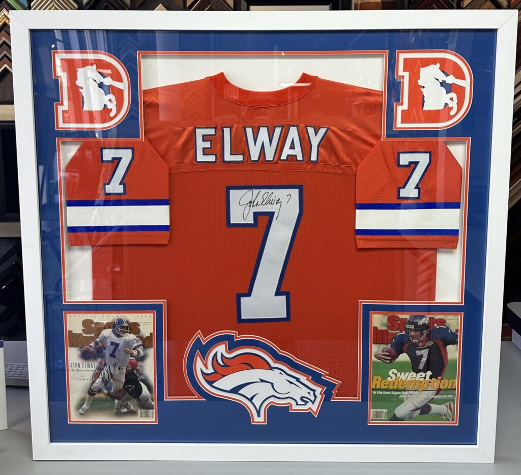 Custom Framed John Elway Broncos Jersey