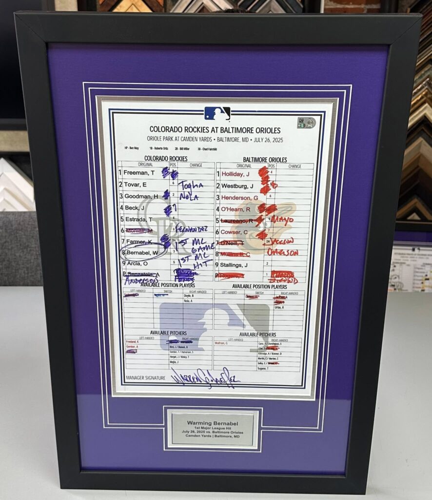 Custom Framed Rockies Lineup Cards 