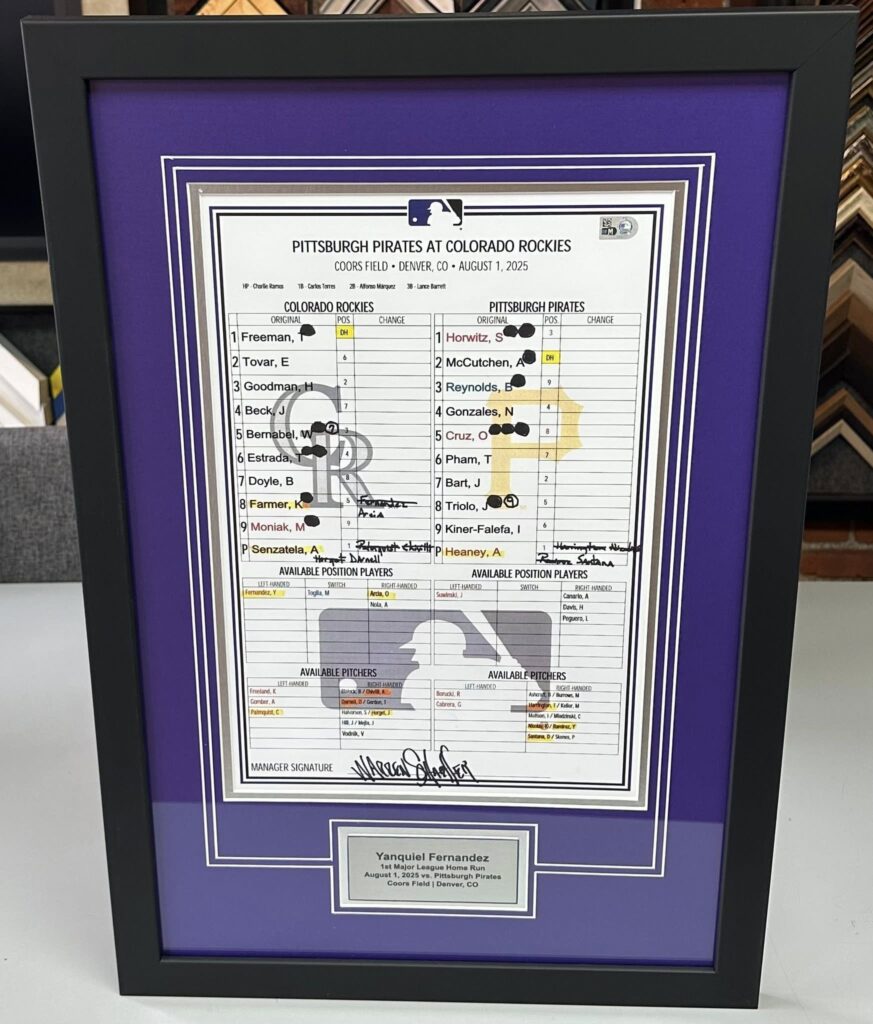 Custom Framed Rockies Lineup Cards 
