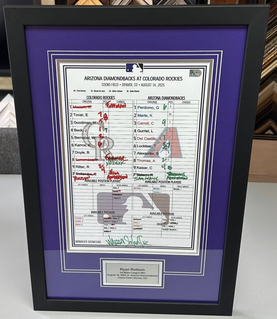 Custom Framed Rockies Lineup Cards 