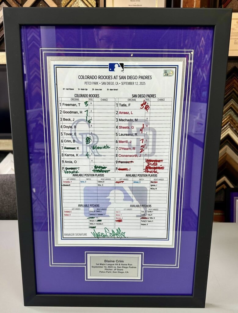Custom Framed Rockies Lineup Cards 