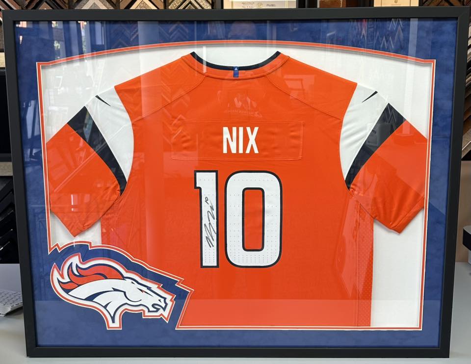 Custom Framed Bo Nix Broncos Jersey 