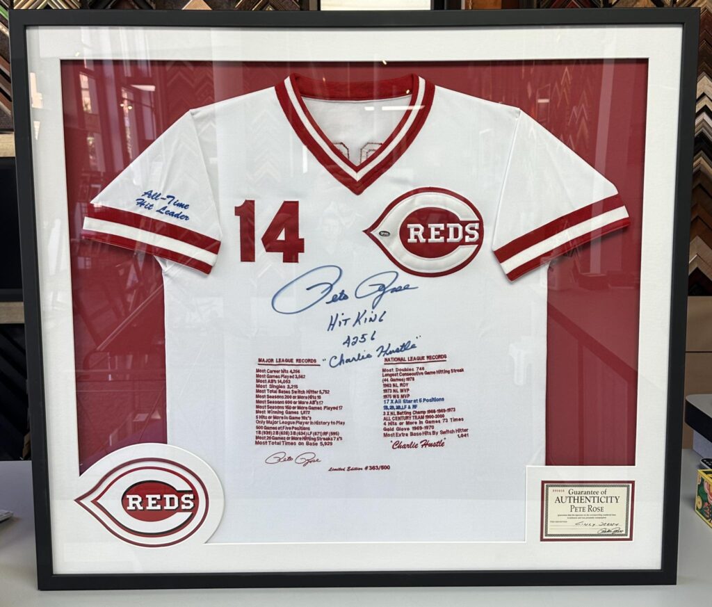 Custom Framed Pete Rose Statistics Jersey