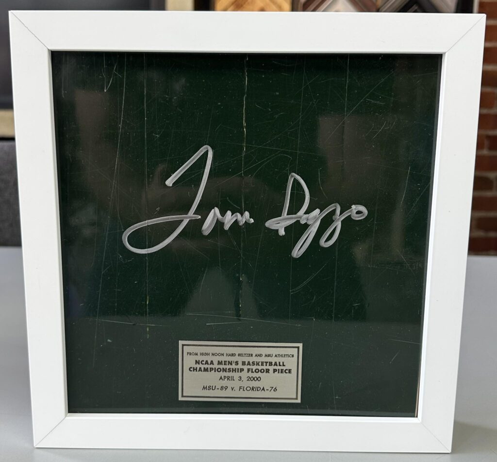 Signed MSU Basketball Floor Piece by Tom Izzo