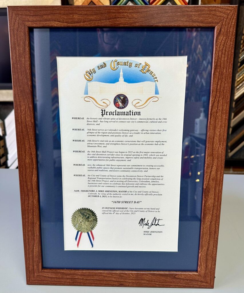Custom Framed 16th Street Mall Proclamation 