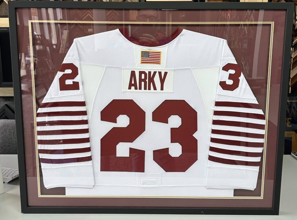 Custom framed Arky hockey jersey
