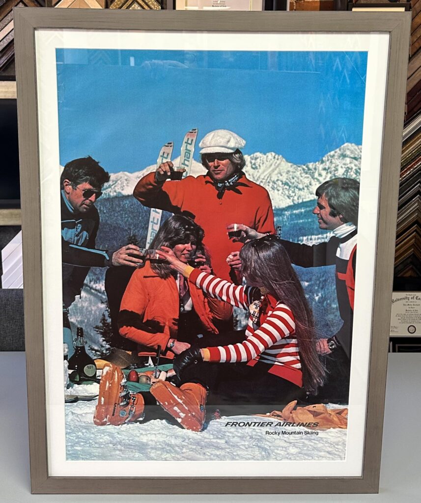 Custom Framed Vintage Frontier Airlines Poster 