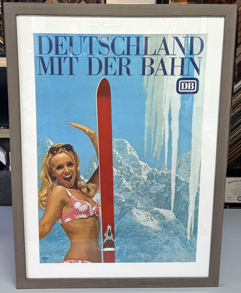 Custom Framed Vintage German Ski Poster