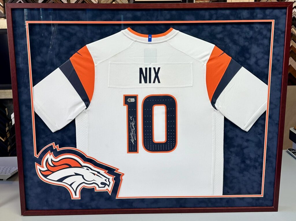 Custom Framed Bo Nix Broncos Jersey