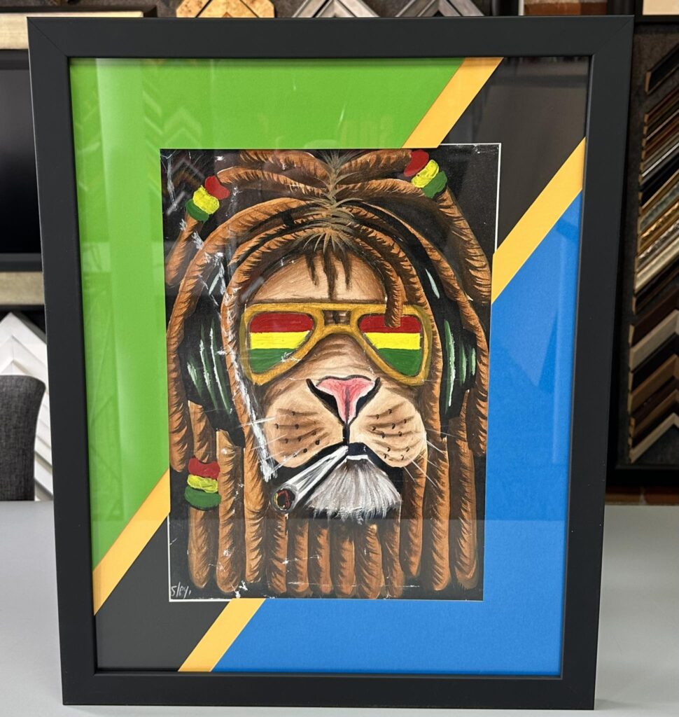 Custom Framed “Rasta Lion” Painting