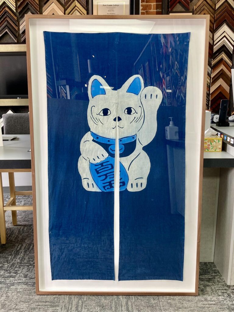 Custom Framed Japanese Maneki Meko Door Curtain