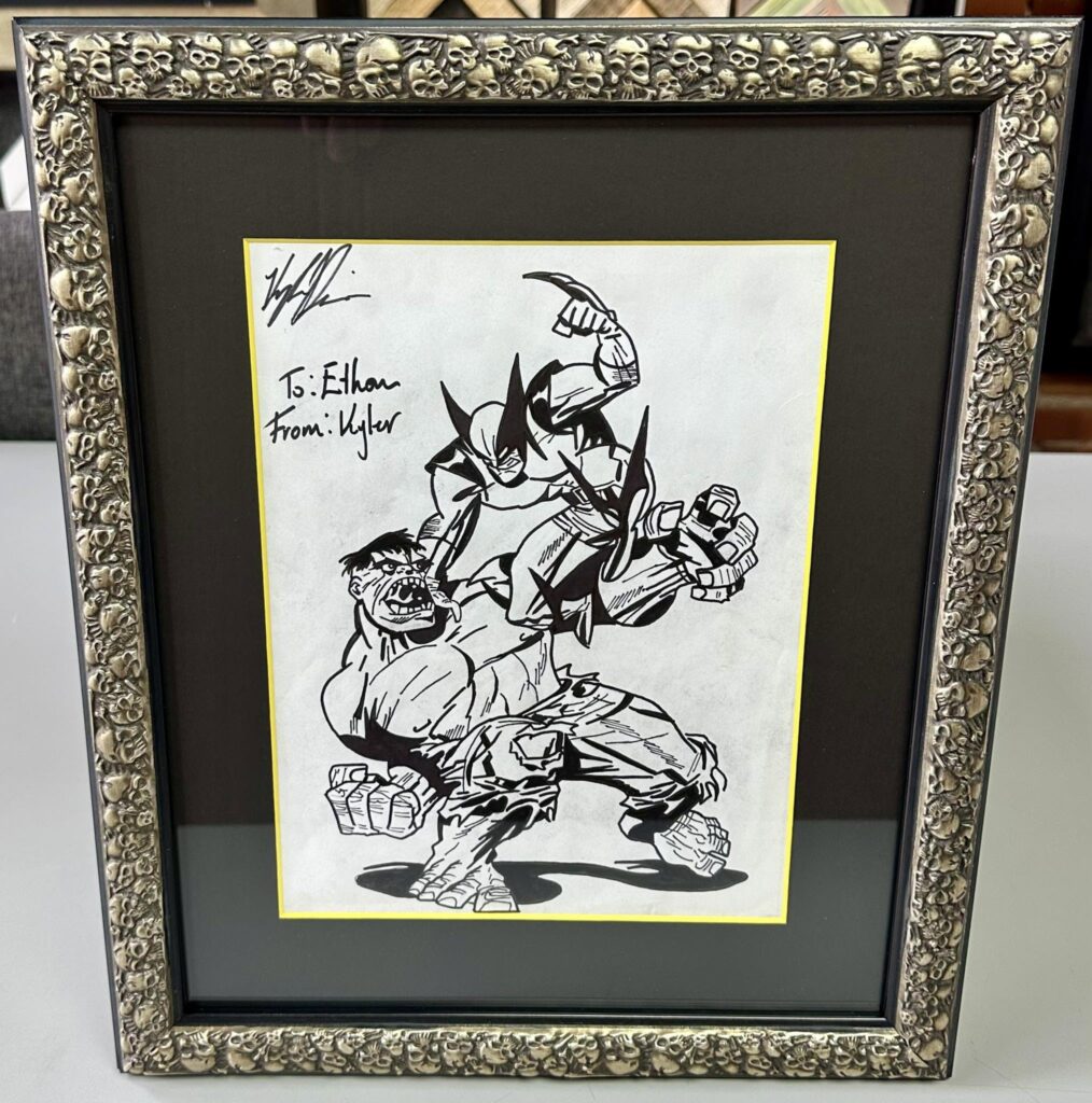 Custom Framed Wolverine vs. Hulk Illustration
