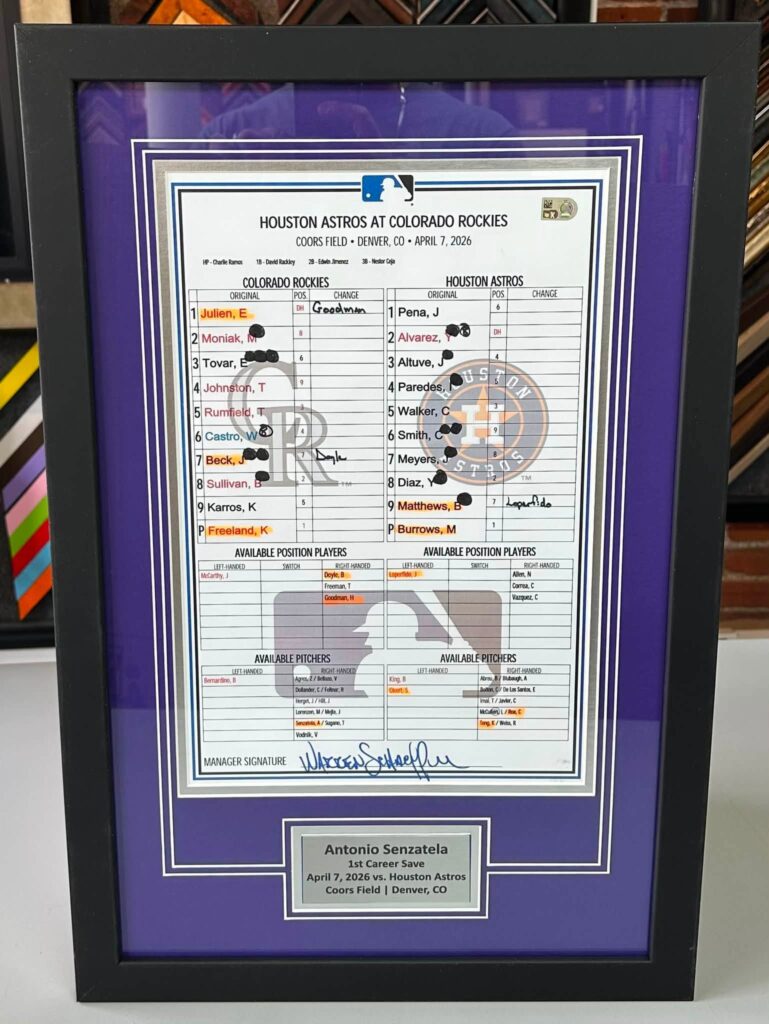 Custom Framed Rockies Baseball Lineup Cards