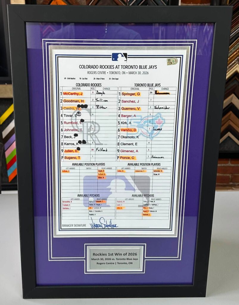 Custom Framed Rockies Baseball Lineup Cards