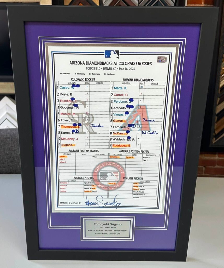 Custom Framed Tomoyuki Sugano Rockies Lineup Card