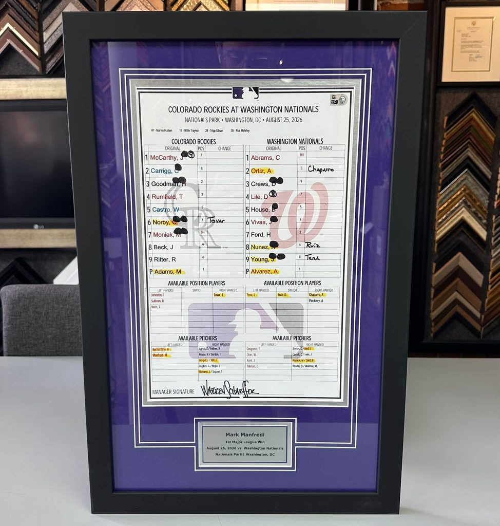Custom Framed Major League Baseball Lineup Cards 