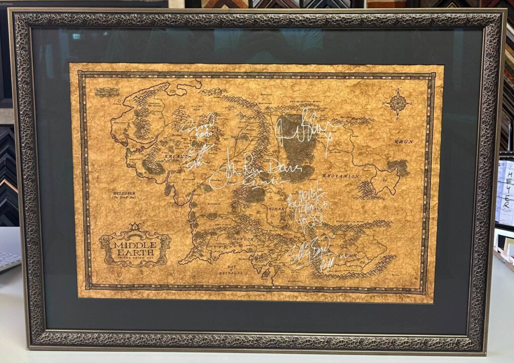 Custom Framed Signed Lord of the Rings Middle Earth Map 