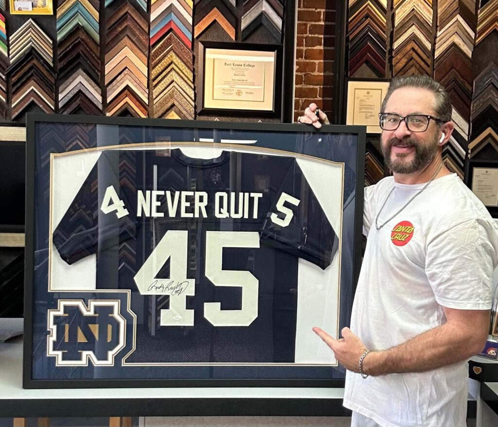 Custom Framed Rudy Ruettiger Notre Dame Jersey