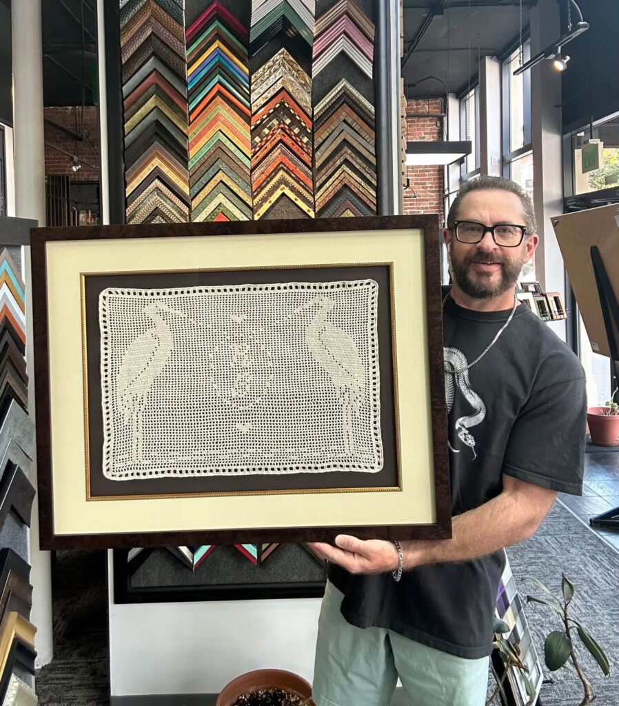 Custom Framed Filet-Crochet Textile
