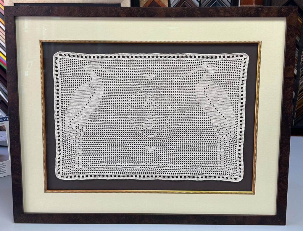 Custom Framed Filet-Crochet Textile