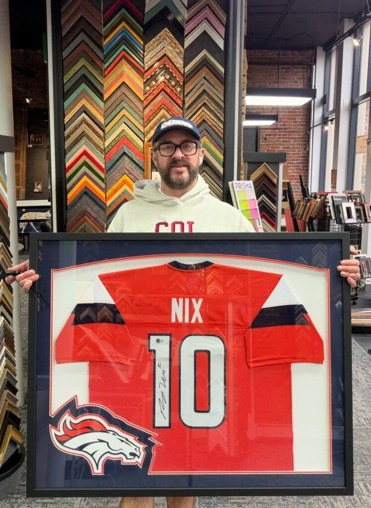 Custom Framed Bo Nix Broncos Jersey