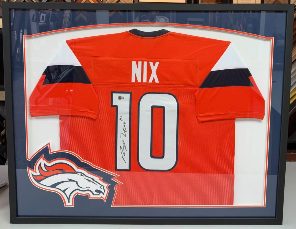 Custom Framed Bo Nix Broncos Jersey